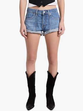 Free People Women's Light Blue Denim Slouch Shorts Button Fly Size 28